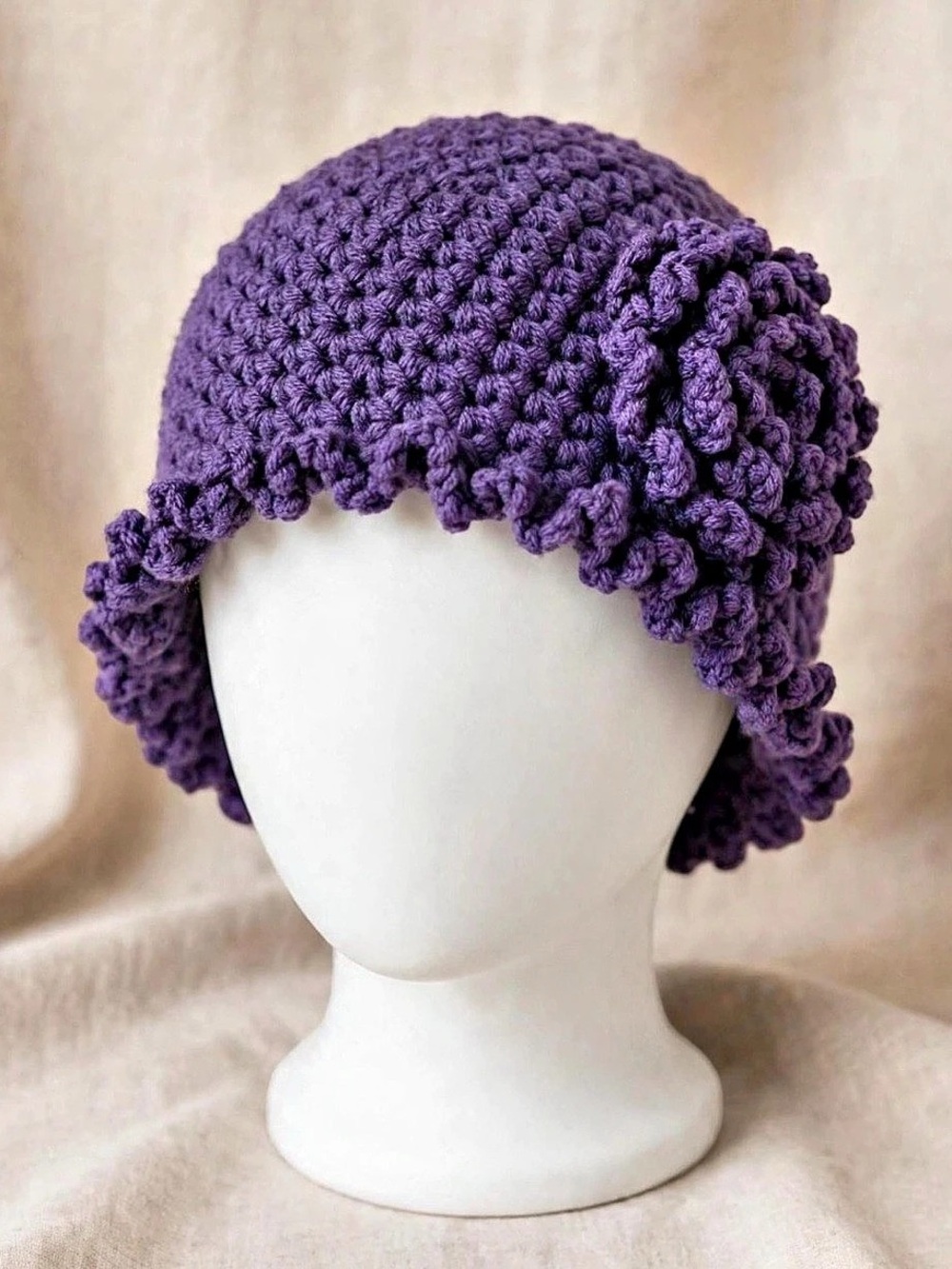 Purple Crochet Ruffle Hat New